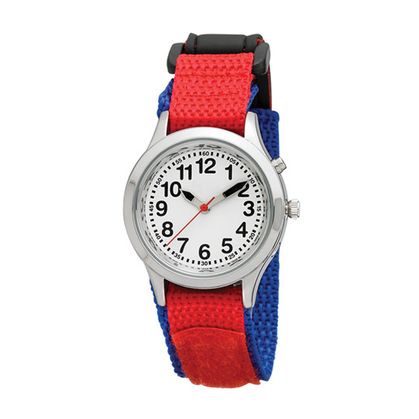 Ladies / Kids Talking Alarm Watch: Blue and Red Strap - Choice of Voice - Click Image to Close
